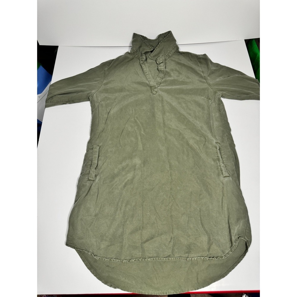 Velvet Heart Shirt Dress Womens‎ Small Olive Green Roll Tab Sleeve High Low Hem